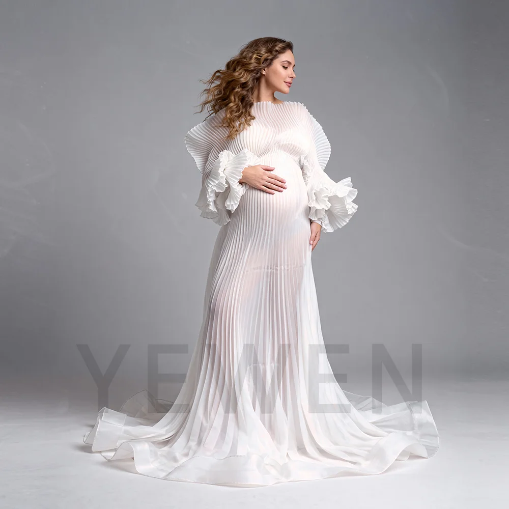 2026 Pleated Maternity Photoshoot Dress Organza Pregnancy Shooting Dress for Pregnant Women for Photo Shoot Photography Dresses