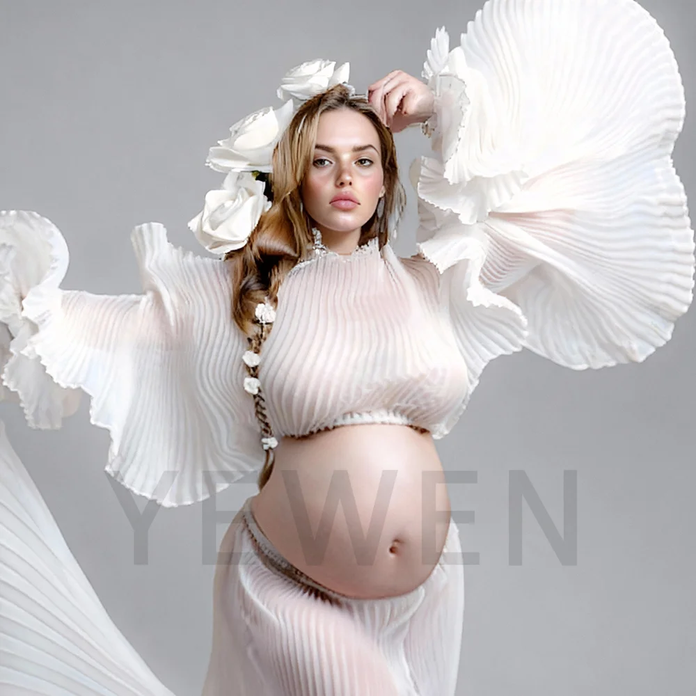 2026 Pleated Maternity Photoshoot Dress Organza Pregnancy Shooting Dress for Pregnant Women for Photo Shoot Photography Dresses