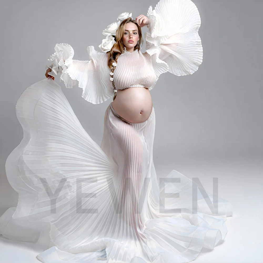 2026 Pleated Maternity Photoshoot Dress Organza Pregnancy Shooting Dress for Pregnant Women for Photo Shoot Photography Dresses