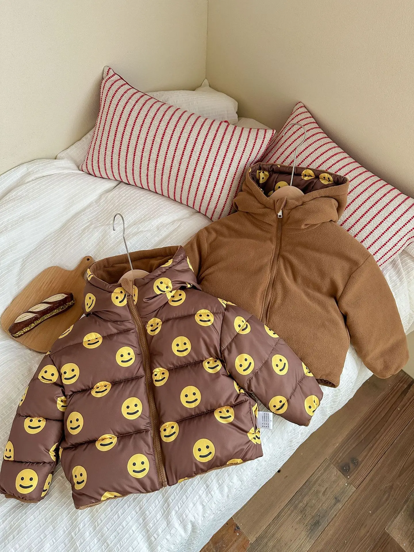 New Double-sided Down Cotton Jacket with Hooded Jacket for Children's Thickened Plush Children's Short Jacket
