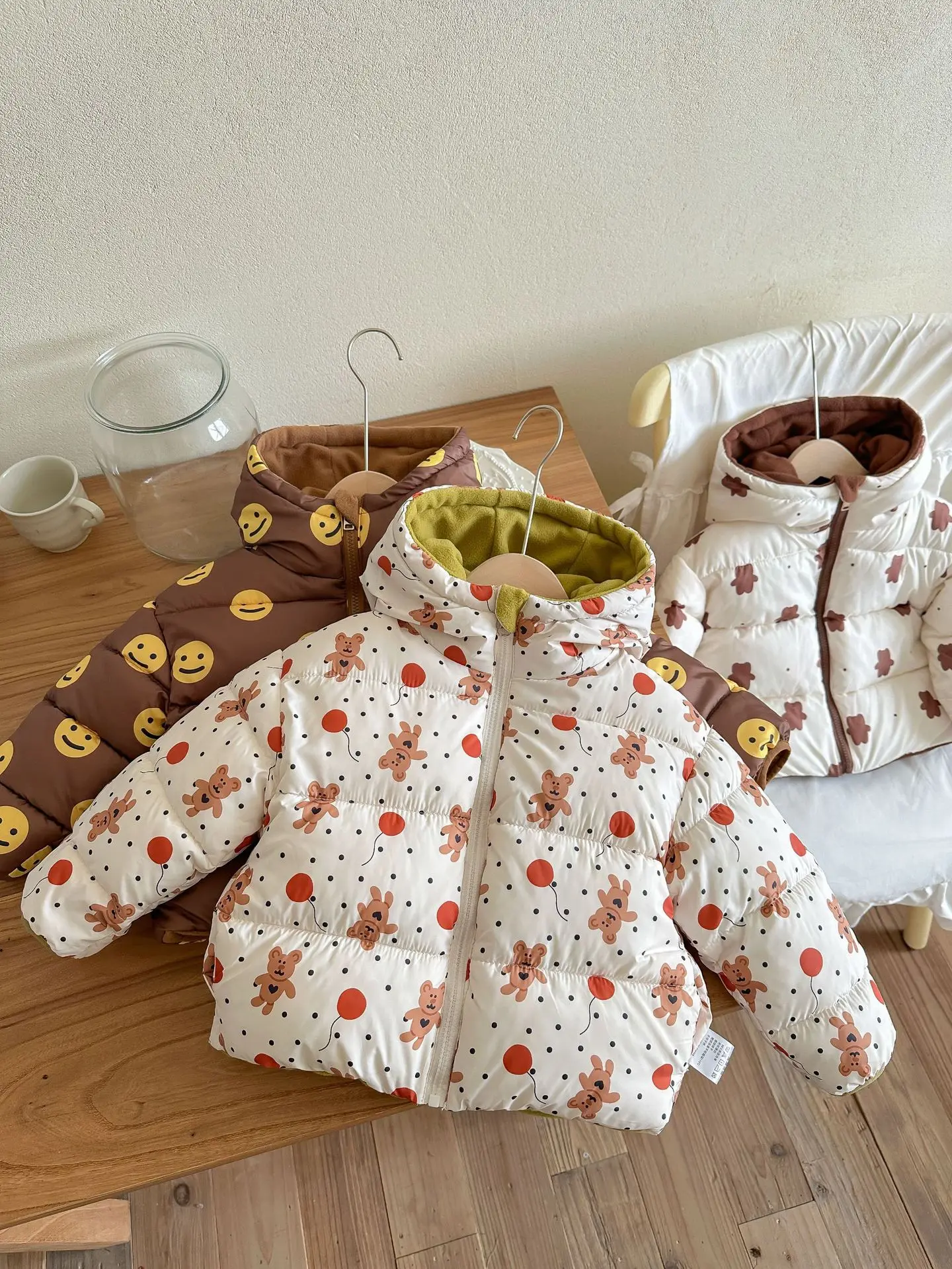 New Double-sided Down Cotton Jacket with Hooded Jacket for Children's Thickened Plush Children's Short Jacket