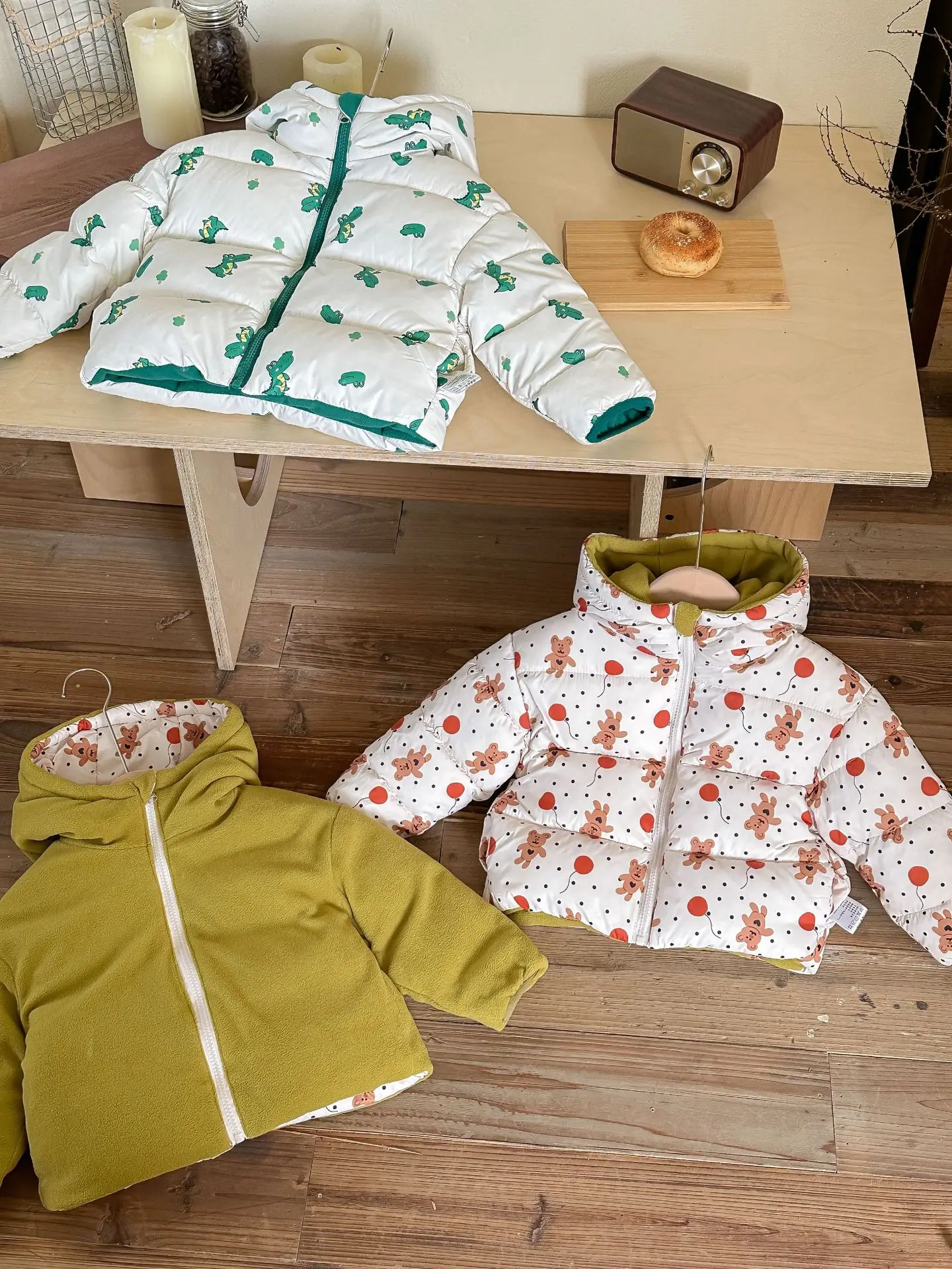 New Double-sided Down Cotton Jacket with Hooded Jacket for Children's Thickened Plush Children's Short Jacket