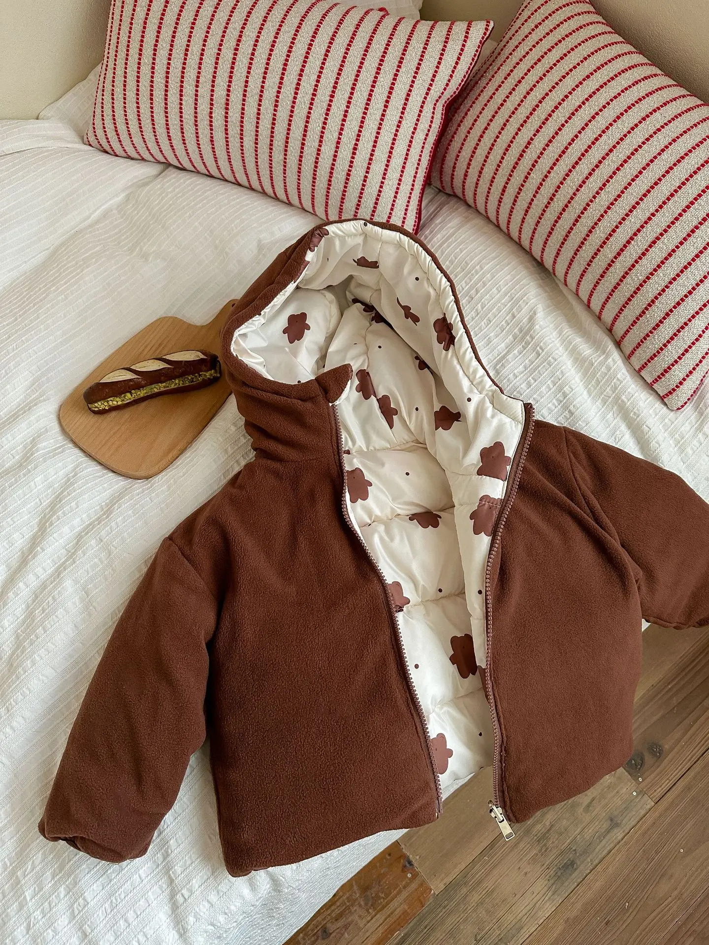 New Double-sided Down Cotton Jacket with Hooded Jacket for Children's Thickened Plush Children's Short Jacket