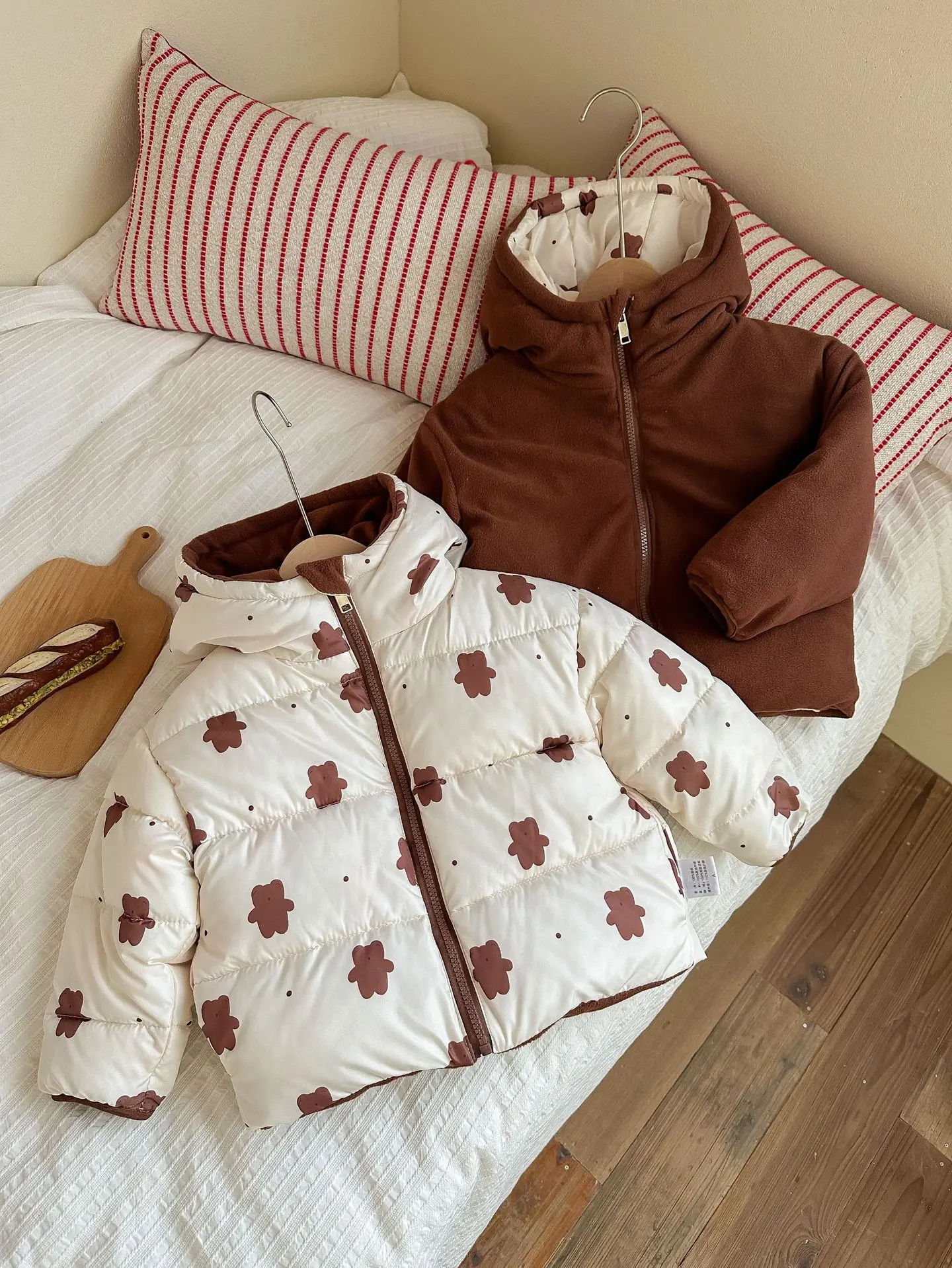New Double-sided Down Cotton Jacket with Hooded Jacket for Children's Thickened Plush Children's Short Jacket