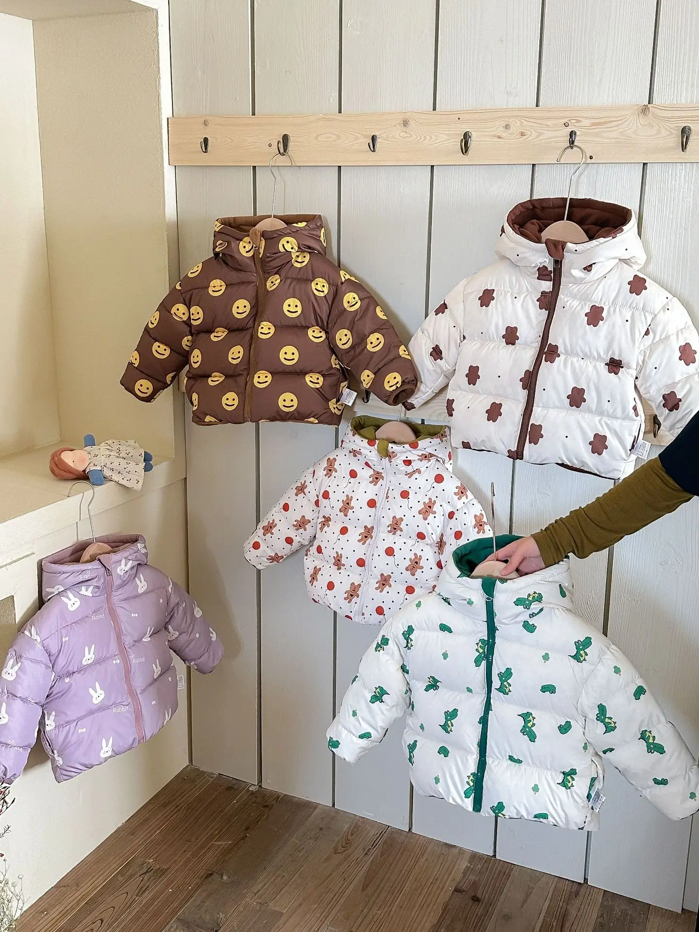 New Double-sided Down Cotton Jacket with Hooded Jacket for Children's Thickened Plush Children's Short Jacket