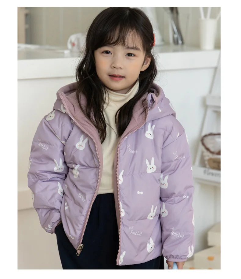 New Double-sided Down Cotton Jacket with Hooded Jacket for Children's Thickened Plush Children's Short Jacket