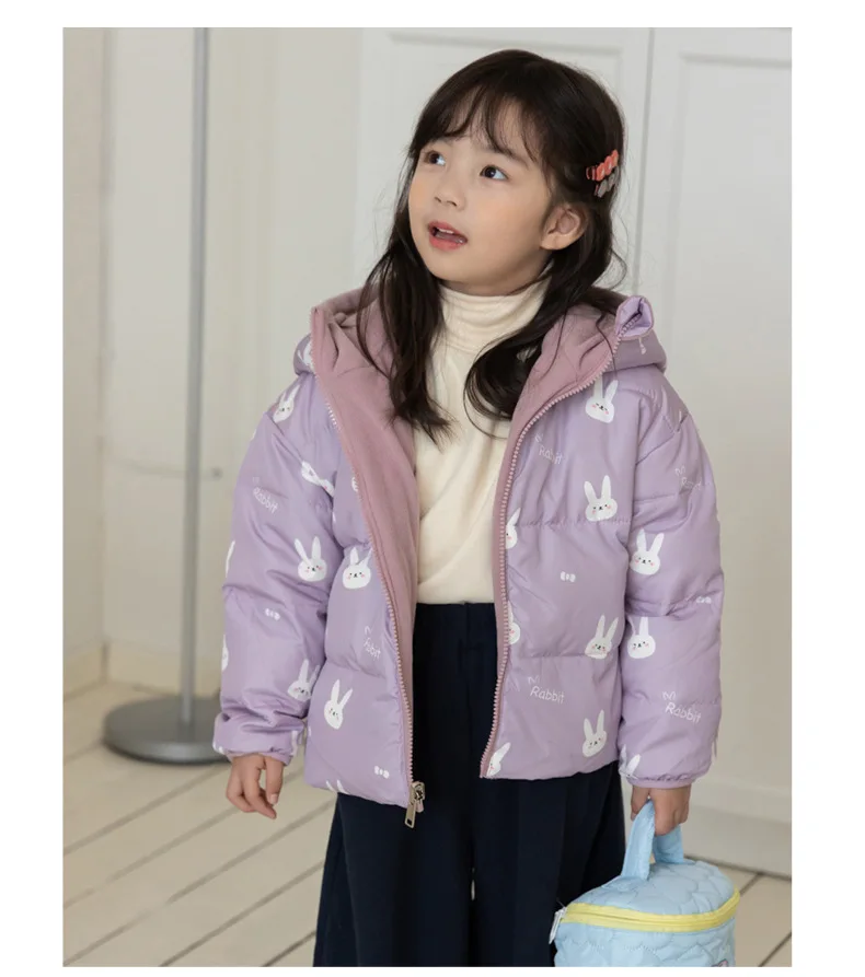 New Double-sided Down Cotton Jacket with Hooded Jacket for Children's Thickened Plush Children's Short Jacket
