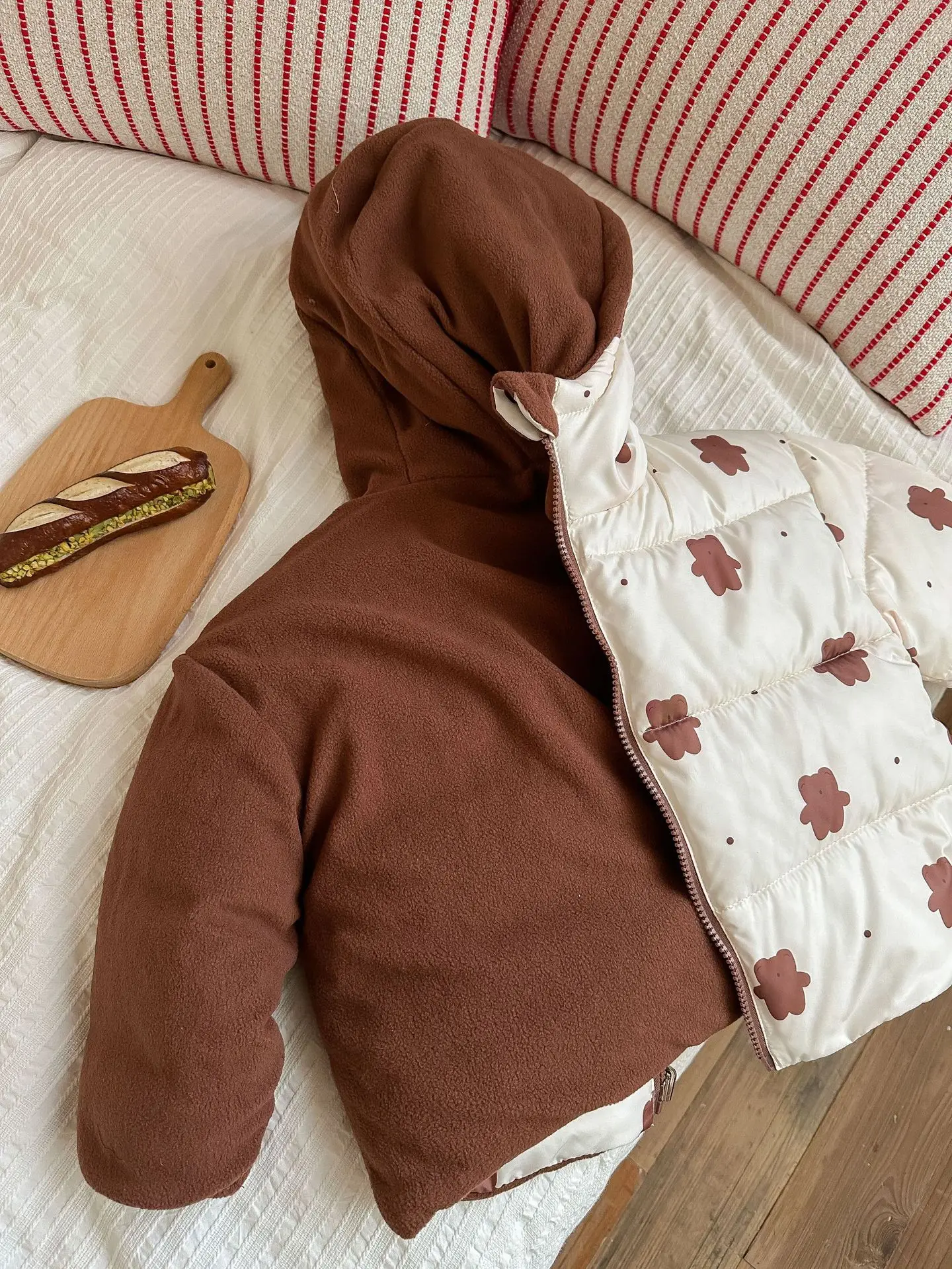 New Double-sided Down Cotton Jacket with Hooded Jacket for Children's Thickened Plush Children's Short Jacket