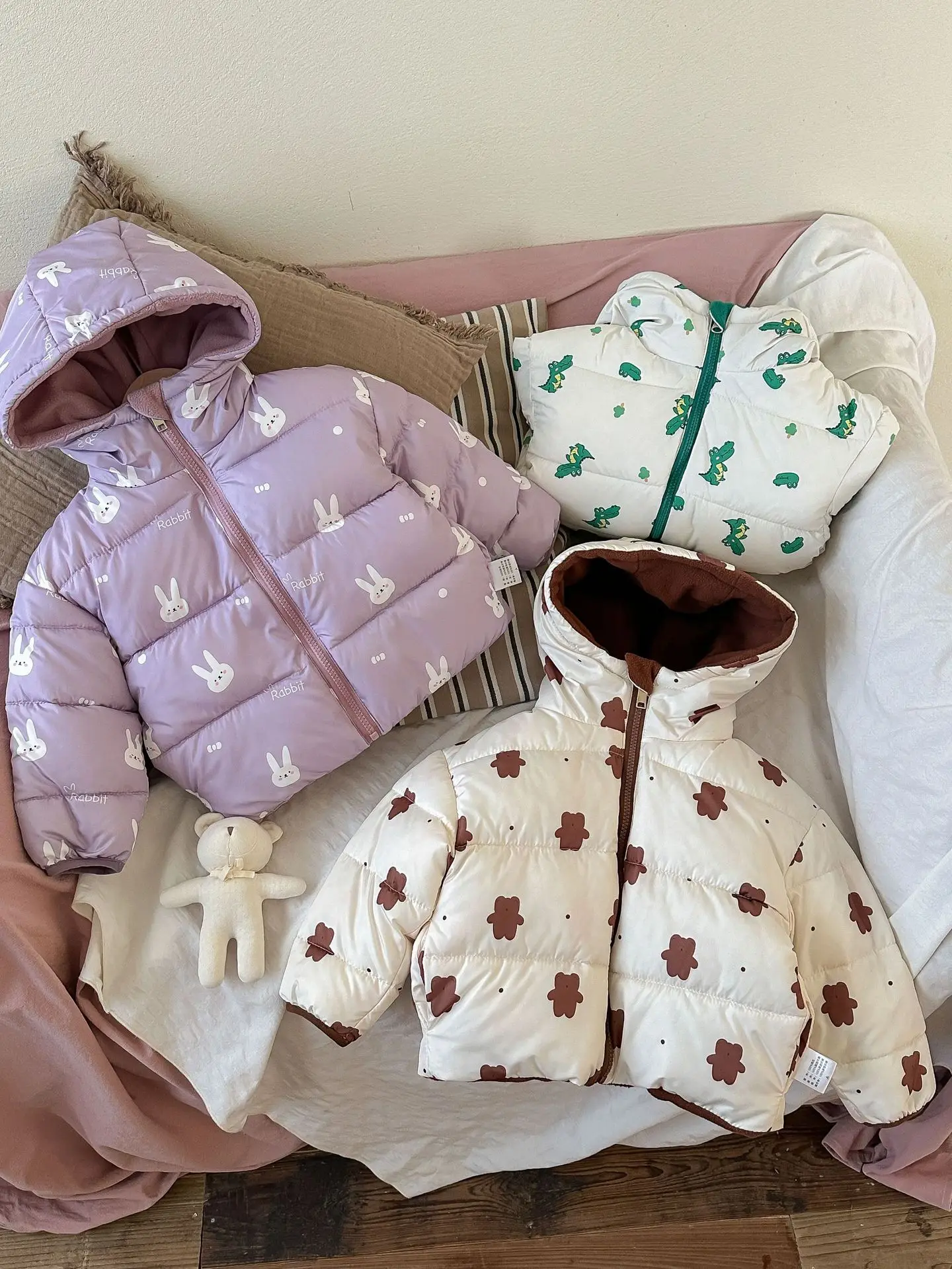 New Double-sided Down Cotton Jacket with Hooded Jacket for Children's Thickened Plush Children's Short Jacket