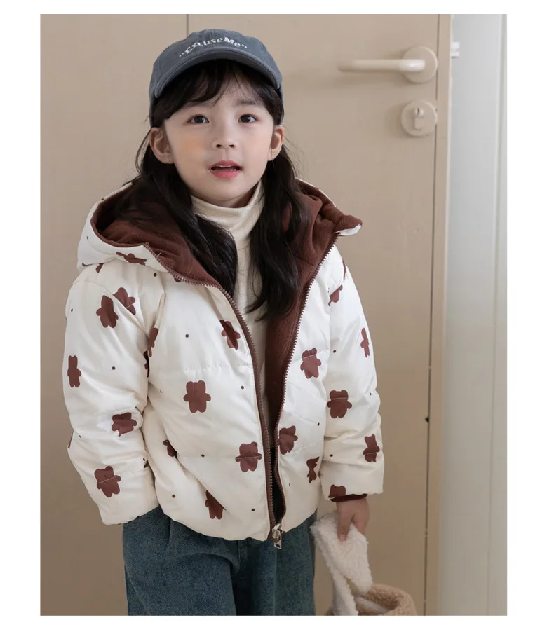 New Double-sided Down Cotton Jacket with Hooded Jacket for Children's Thickened Plush Children's Short Jacket