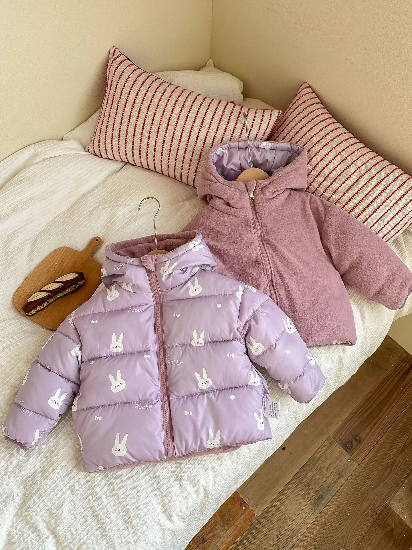 New Double-sided Down Cotton Jacket with Hooded Jacket for Children's Thickened Plush Children's Short Jacket