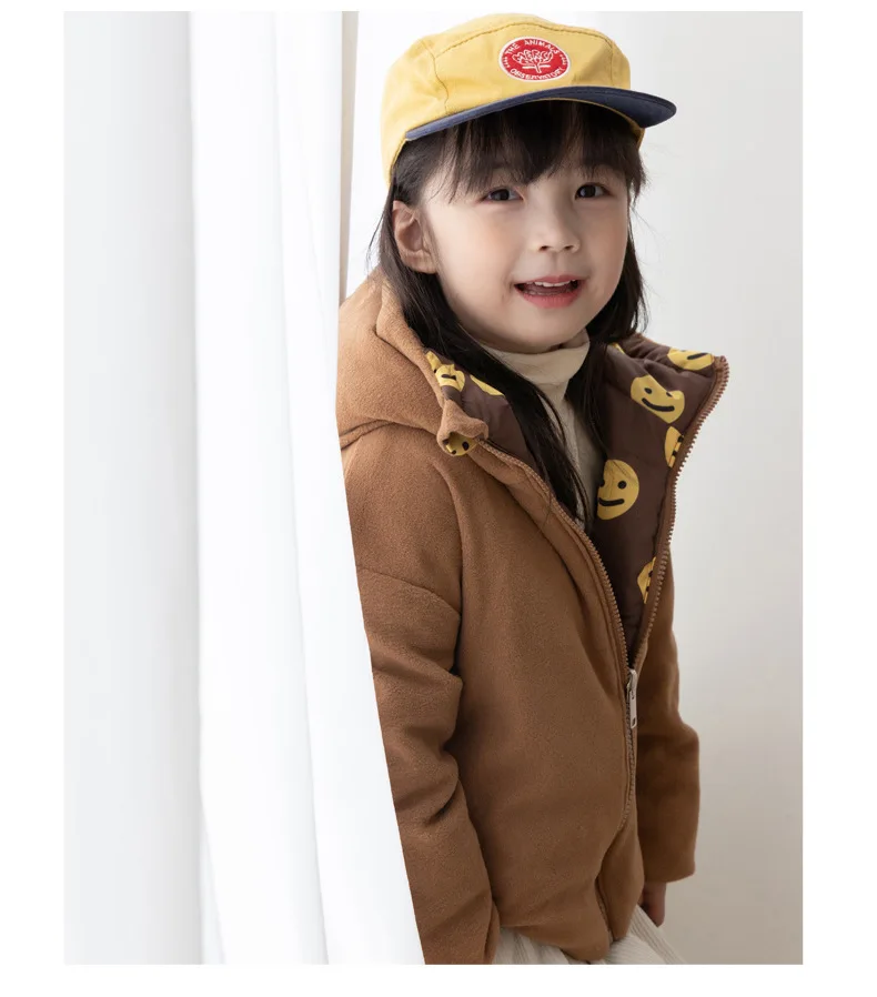 New Double-sided Down Cotton Jacket with Hooded Jacket for Children's Thickened Plush Children's Short Jacket