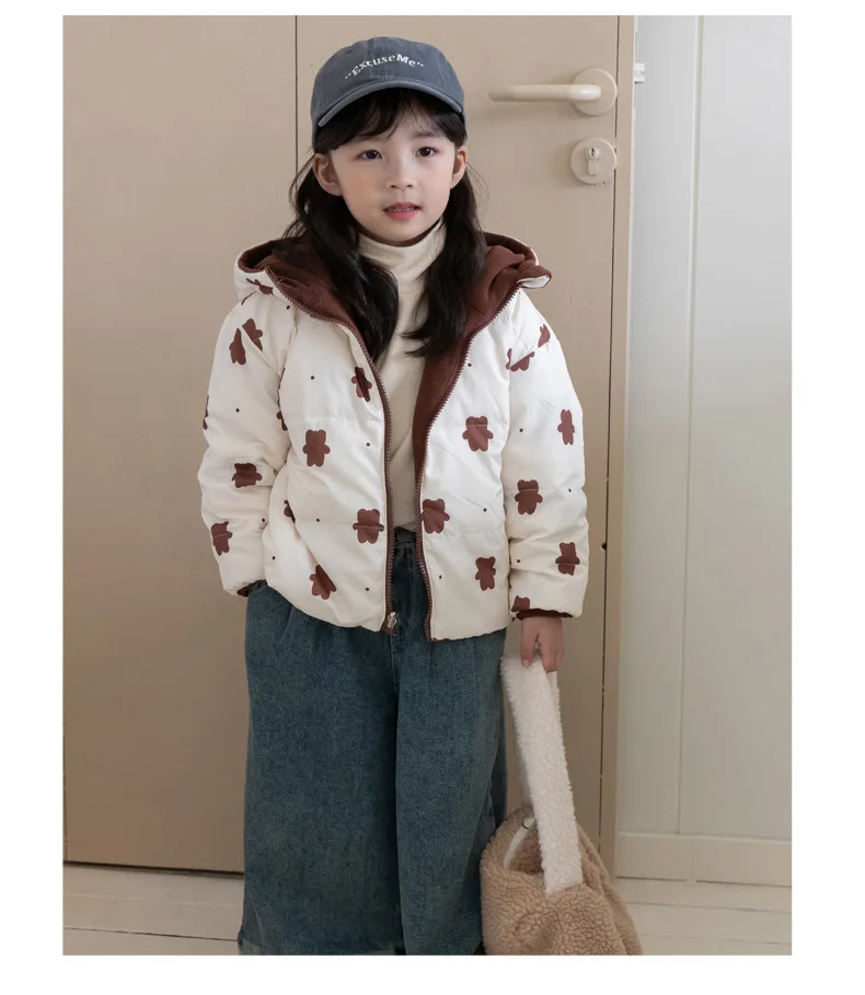 New Double-sided Down Cotton Jacket with Hooded Jacket for Children's Thickened Plush Children's Short Jacket