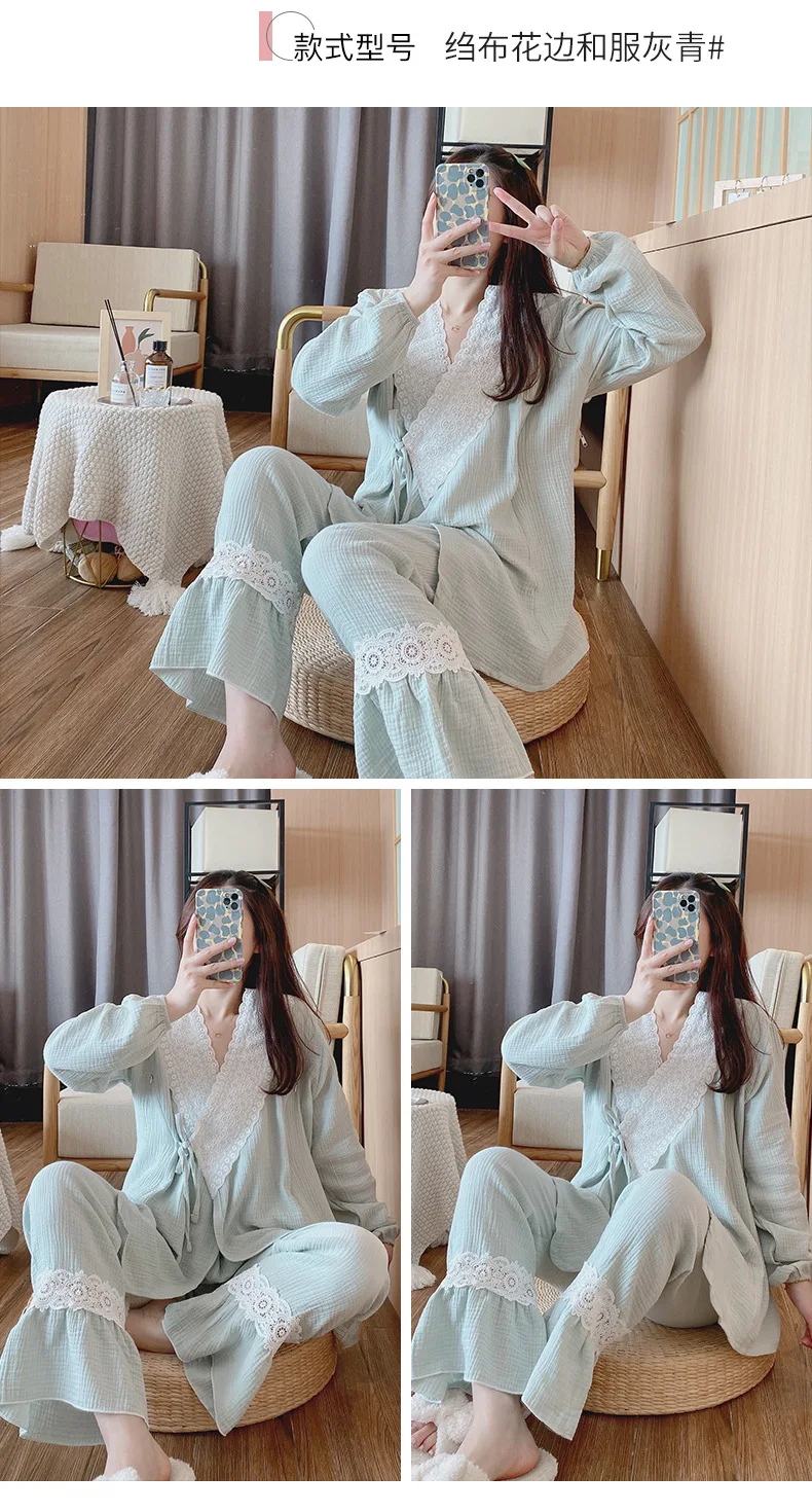 Pure Cotton Gauze Maternity Breastfeeding Nursing Clothing Spring Summer New Thin Breathable Floral Pajamas Suit