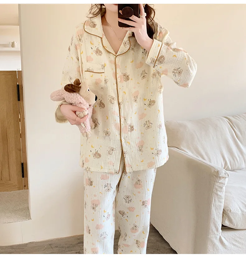Pure Cotton Gauze Maternity Breastfeeding Nursing Clothing Spring Summer New Thin Breathable Floral Pajamas Suit