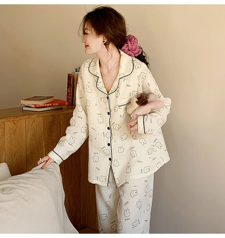 Pure Cotton Gauze Maternity Breastfeeding Nursing Clothing Spring Summer New Thin Breathable Floral Pajamas Suit