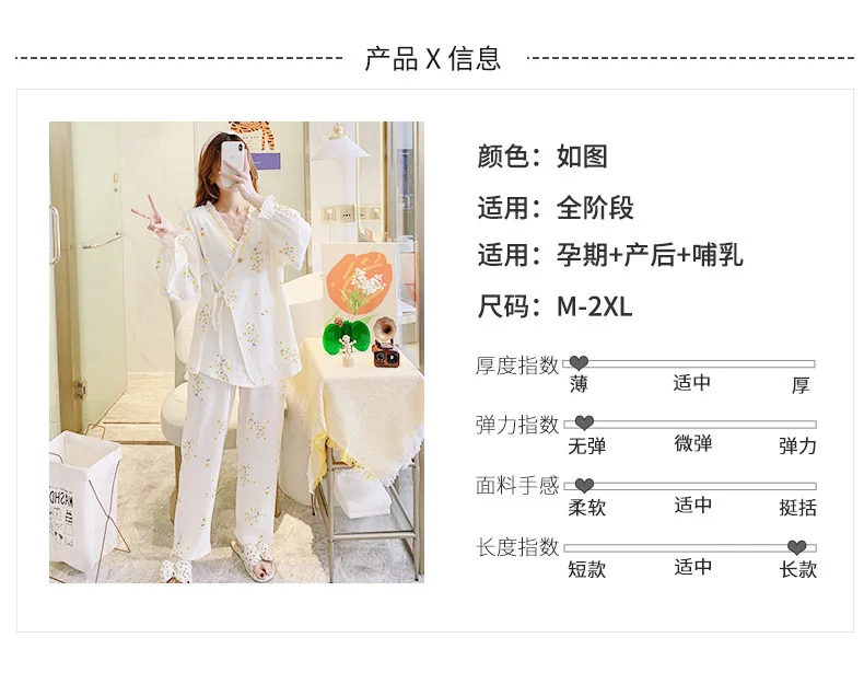 Pure Cotton Gauze Maternity Breastfeeding Nursing Clothing Spring Summer New Thin Breathable Floral Pajamas Suit