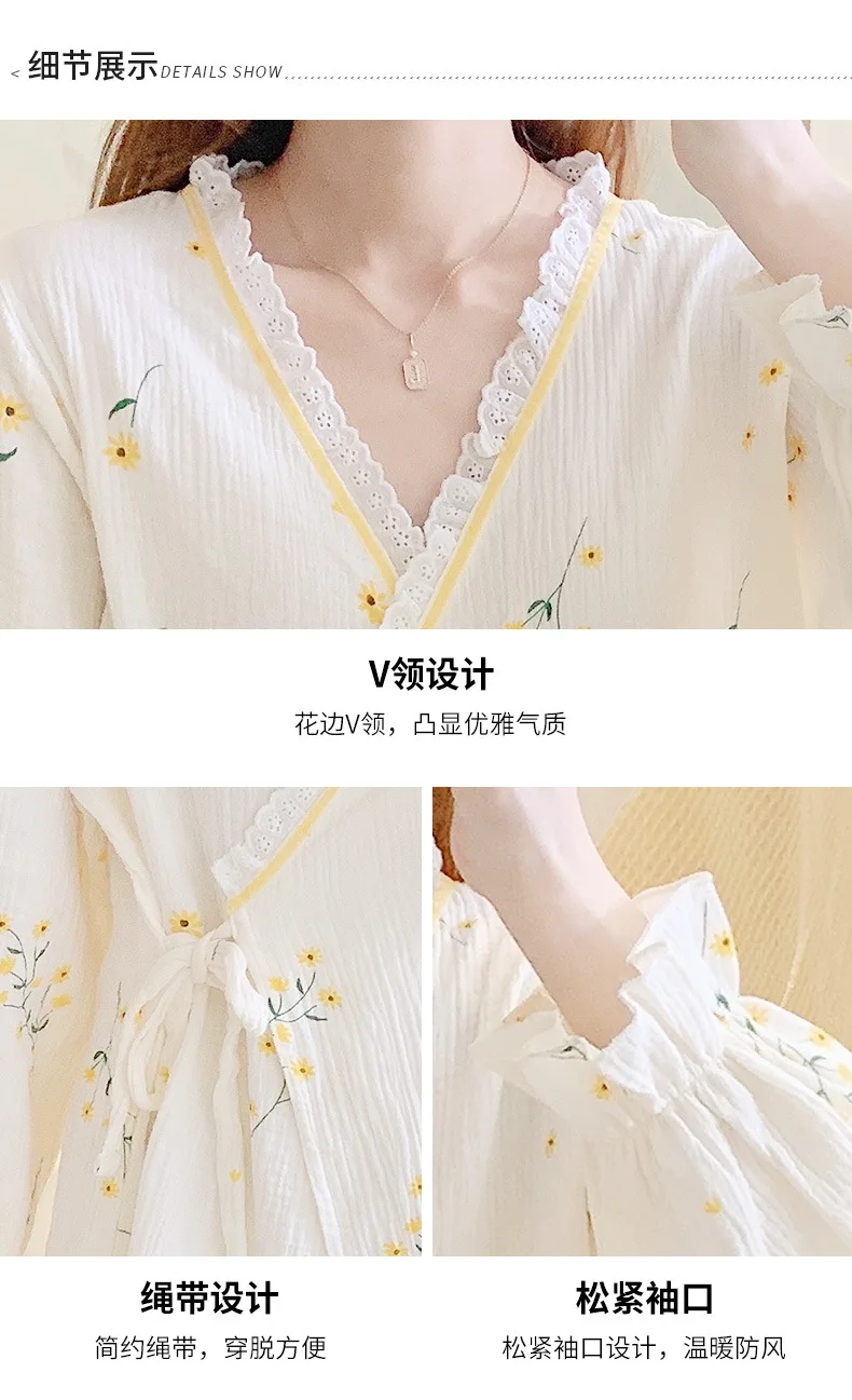 Pure Cotton Gauze Maternity Breastfeeding Nursing Clothing Spring Summer New Thin Breathable Floral Pajamas Suit