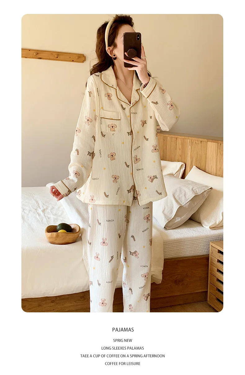 Pure Cotton Gauze Maternity Breastfeeding Nursing Clothing Spring Summer New Thin Breathable Floral Pajamas Suit