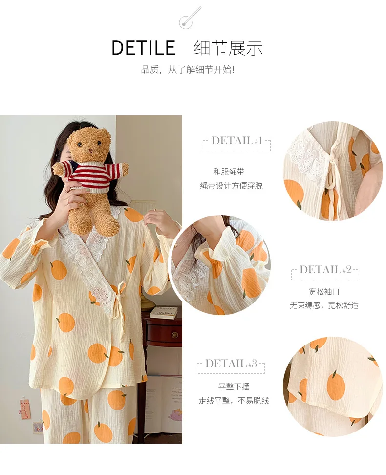 Pure Cotton Gauze Maternity Breastfeeding Nursing Clothing Spring Summer New Thin Breathable Floral Pajamas Suit