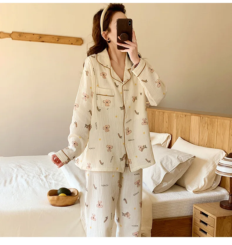 Pure Cotton Gauze Maternity Breastfeeding Nursing Clothing Spring Summer New Thin Breathable Floral Pajamas Suit