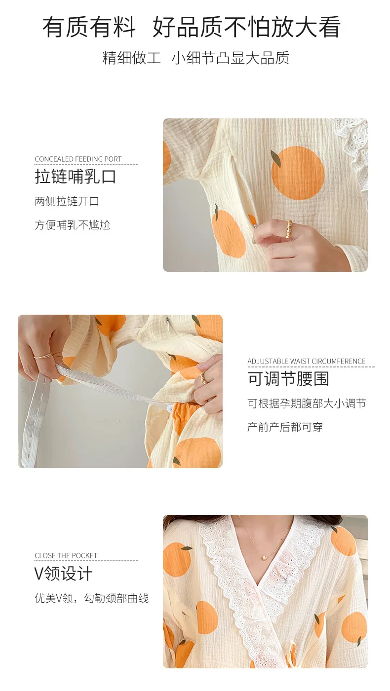 Pure Cotton Gauze Maternity Breastfeeding Nursing Clothing Spring Summer New Thin Breathable Floral Pajamas Suit