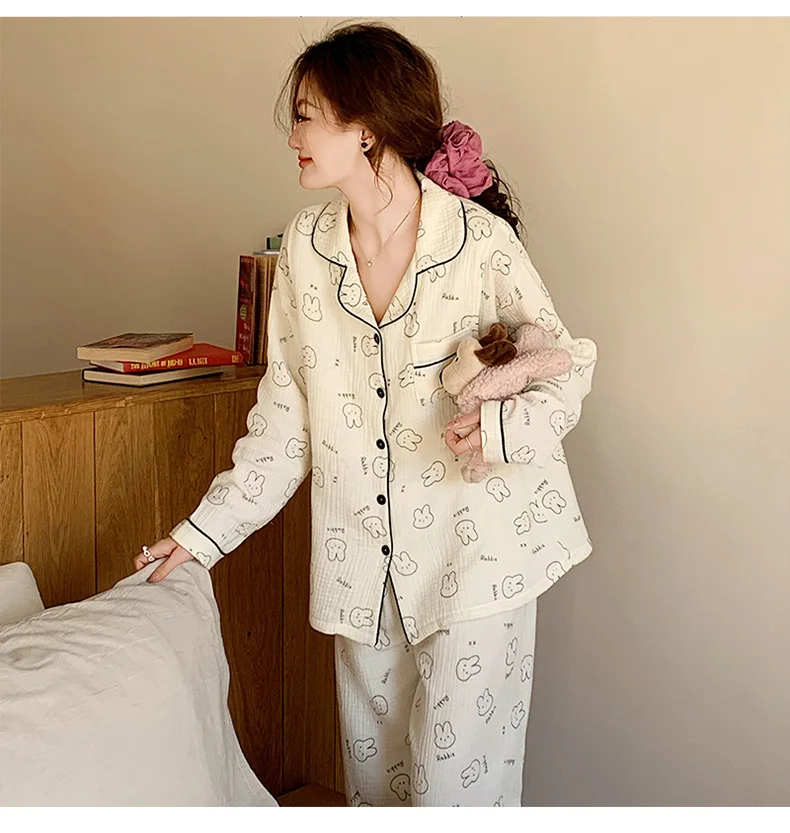 Pure Cotton Gauze Maternity Breastfeeding Nursing Clothing Spring Summer New Thin Breathable Floral Pajamas Suit