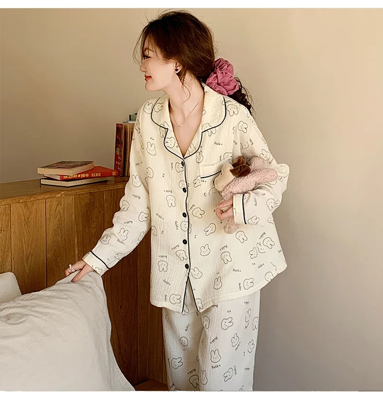Pure Cotton Gauze Maternity Breastfeeding Nursing Clothing Spring Summer New Thin Breathable Floral Pajamas Suit