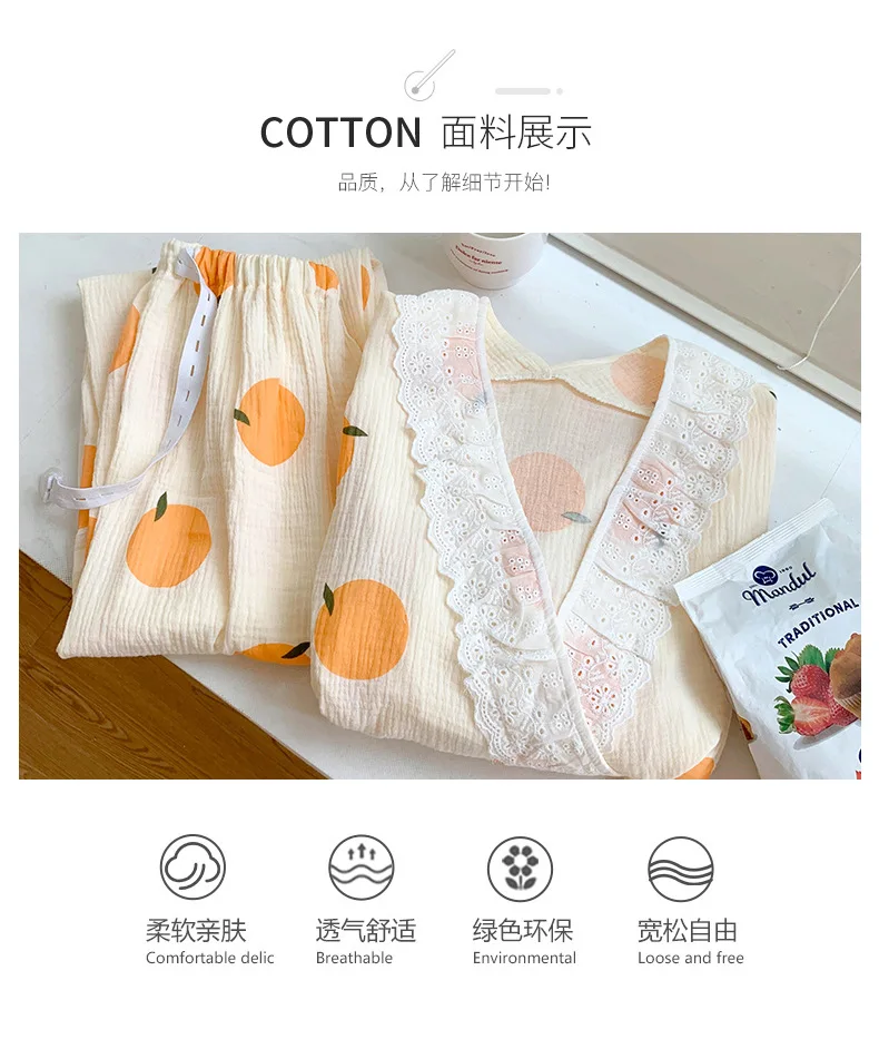 Pure Cotton Gauze Maternity Breastfeeding Nursing Clothing Spring Summer New Thin Breathable Floral Pajamas Suit