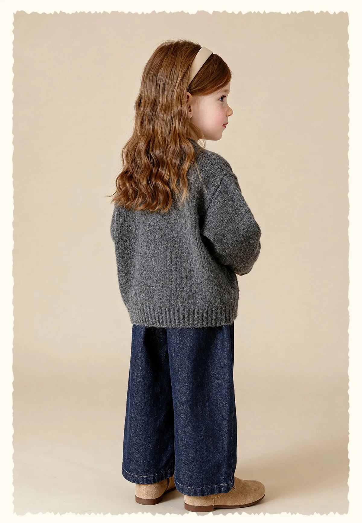 Amila 2026 Winter Children's Burgundy Cardigan Sweater, Contrasting Color Patchwork Pocket, Warm Knit, Playful And Fashionable
