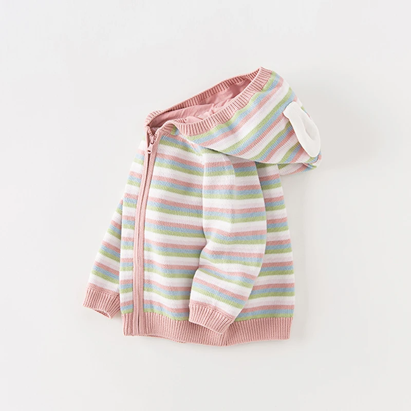 Dave Bella Girls Autumn Winter Hooded Cardigan Sweater for Children Stripe Long Sleeve Knitted Sweater Kids Outwear DB3236100