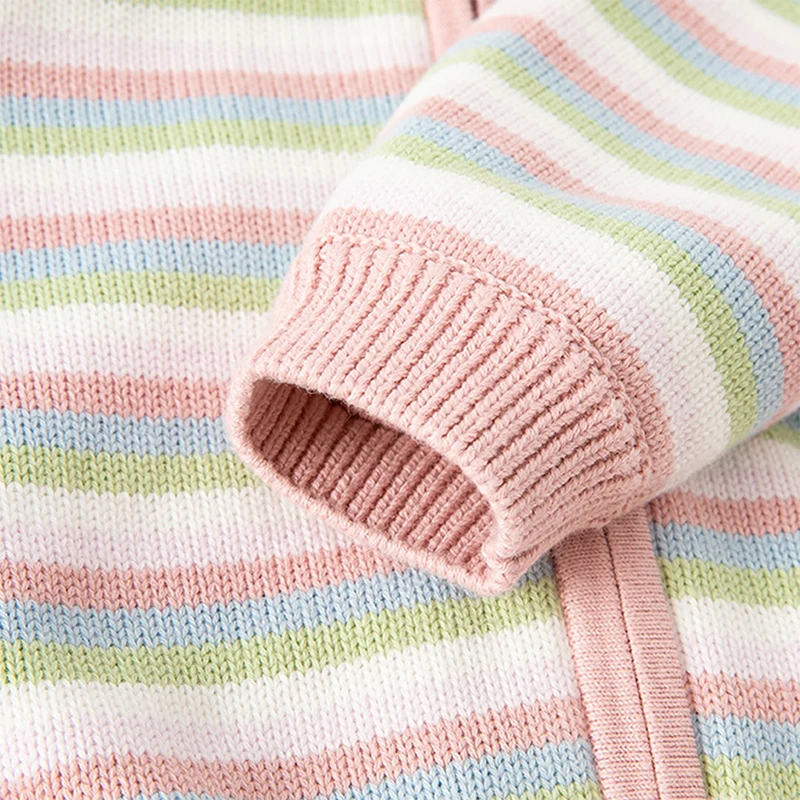 Dave Bella Girls Autumn Winter Hooded Cardigan Sweater for Children Stripe Long Sleeve Knitted Sweater Kids Outwear DB3236100