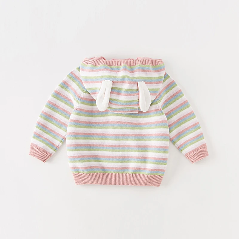 Dave Bella Girls Autumn Winter Hooded Cardigan Sweater for Children Stripe Long Sleeve Knitted Sweater Kids Outwear DB3236100