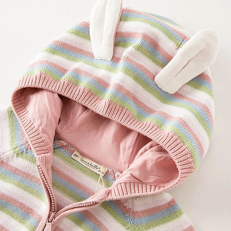 Dave Bella Girls Autumn Winter Hooded Cardigan Sweater for Children Stripe Long Sleeve Knitted Sweater Kids Outwear DB3236100
