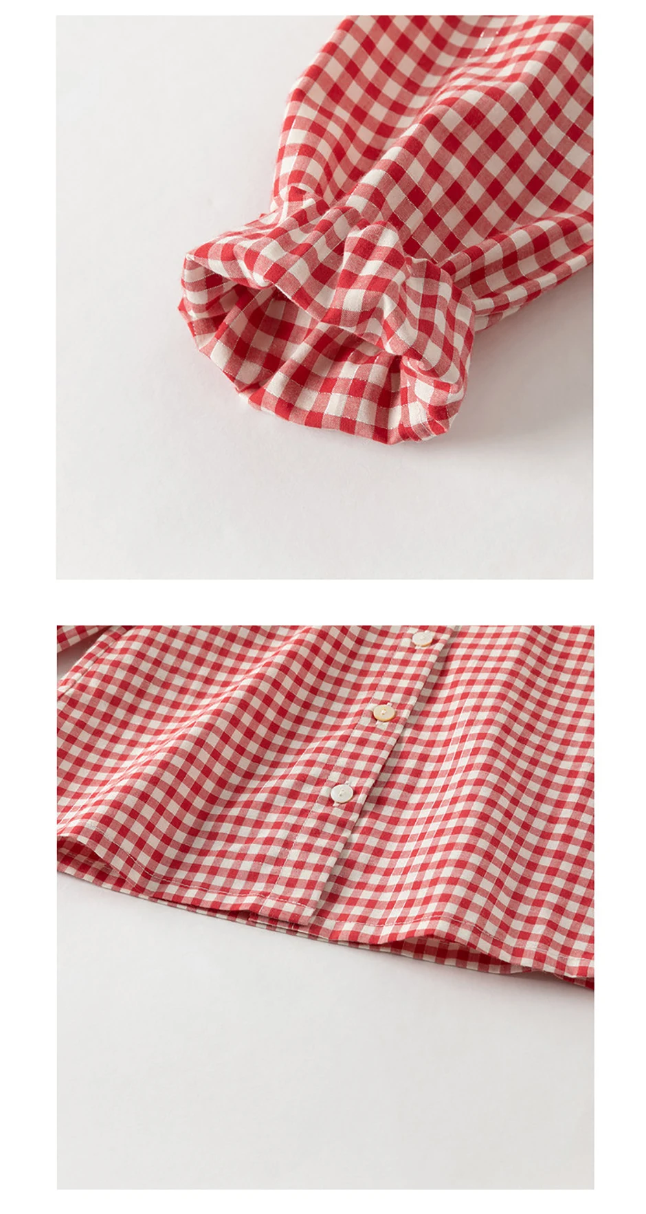 Dave Bella Children's Red White Plaid Shirt Clothes Autumn Girls' Baby Fashion Casual Pure Cotton Top Outdoor Party DB3253344