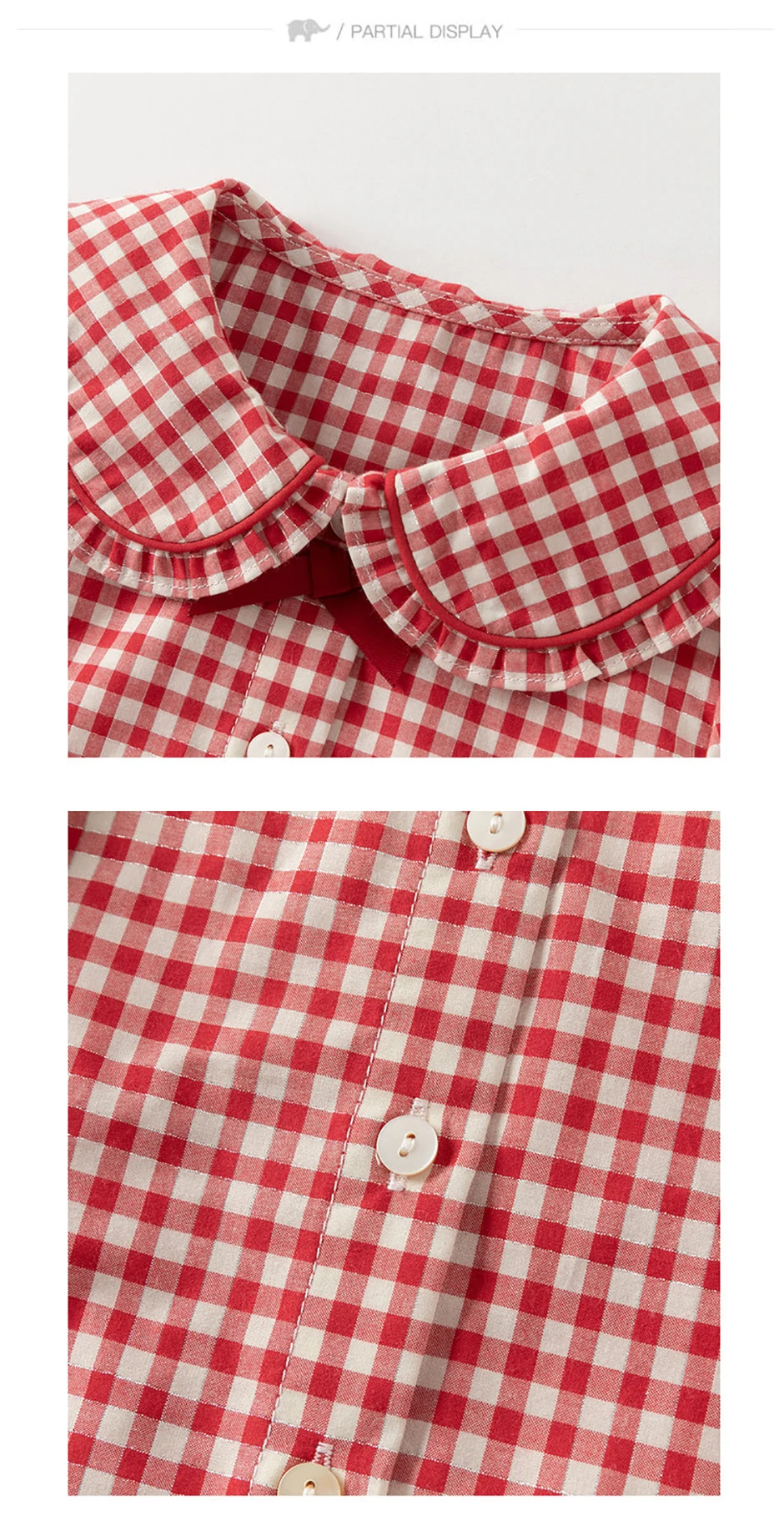 Dave Bella Children's Red White Plaid Shirt Clothes Autumn Girls' Baby Fashion Casual Pure Cotton Top Outdoor Party DB3253344