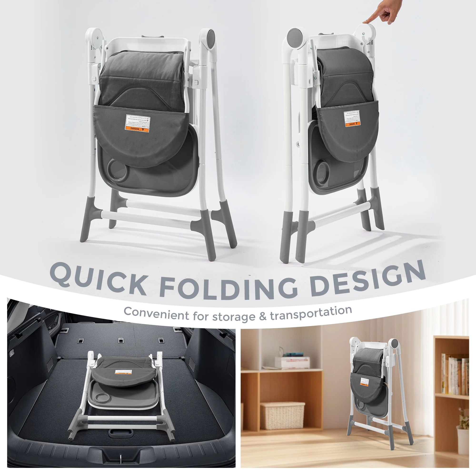 Sejoy Baby High Chair with 5-Point Harness 3-Position Tray & Wheels CE/CPC Certified Children's Dining Chair Adjustable