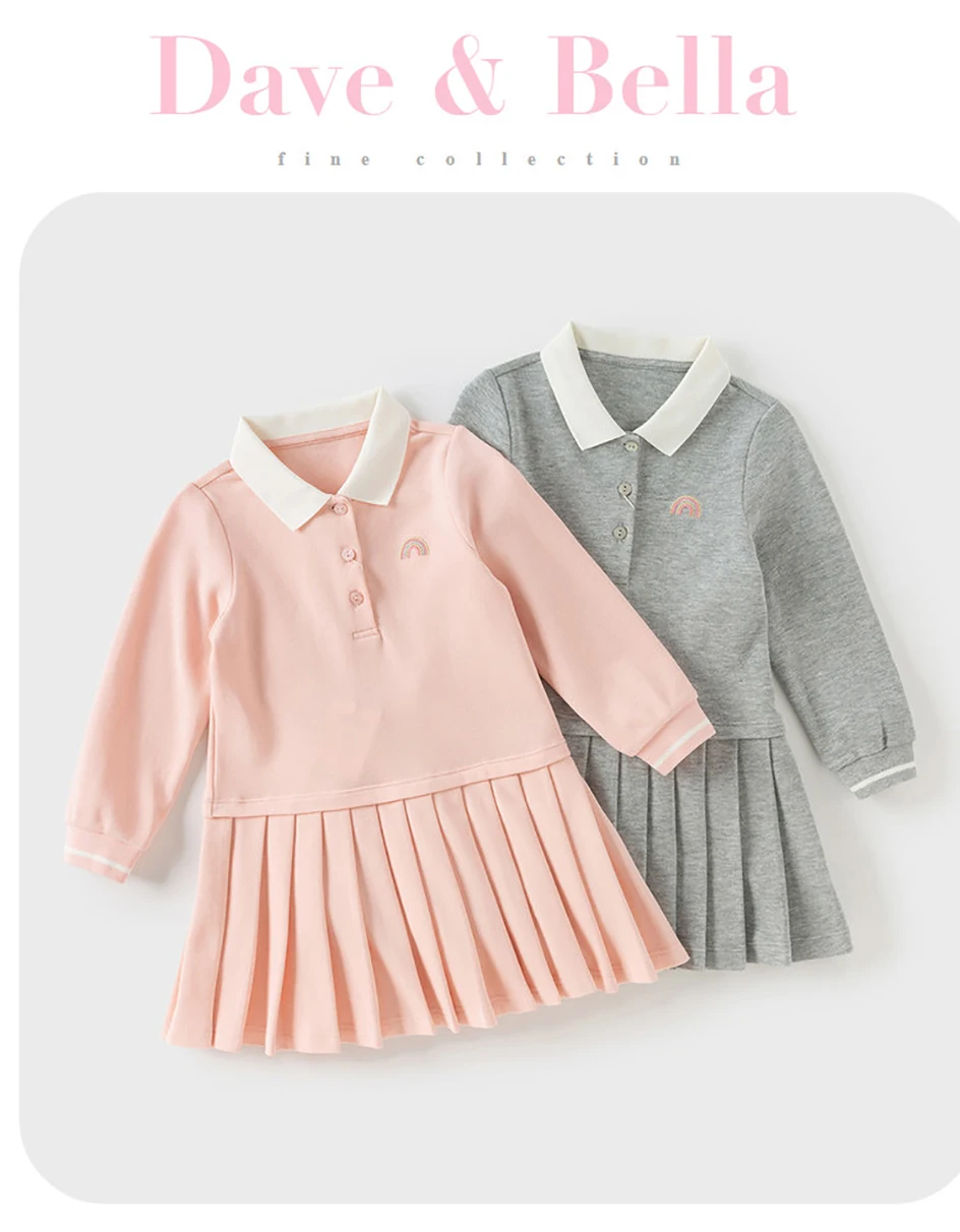 Dave Bella Autumn Girl Baby Princess Dress Casual Sweet Cute College Style Kids Polo Long sleeved Dress Party Gentle DB3254962