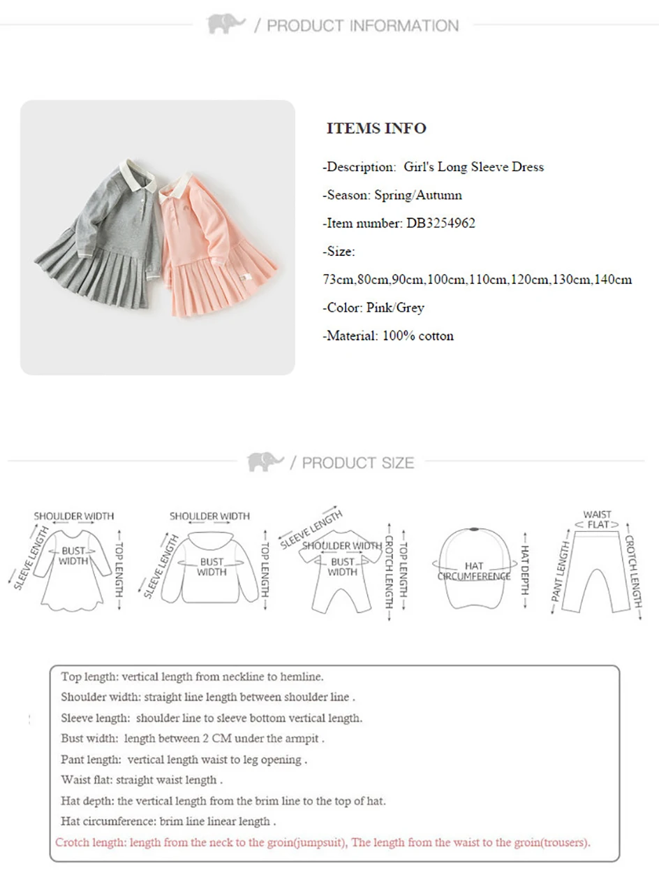 Dave Bella Autumn Girl Baby Princess Dress Casual Sweet Cute College Style Kids Polo Long sleeved Dress Party Gentle DB3254962