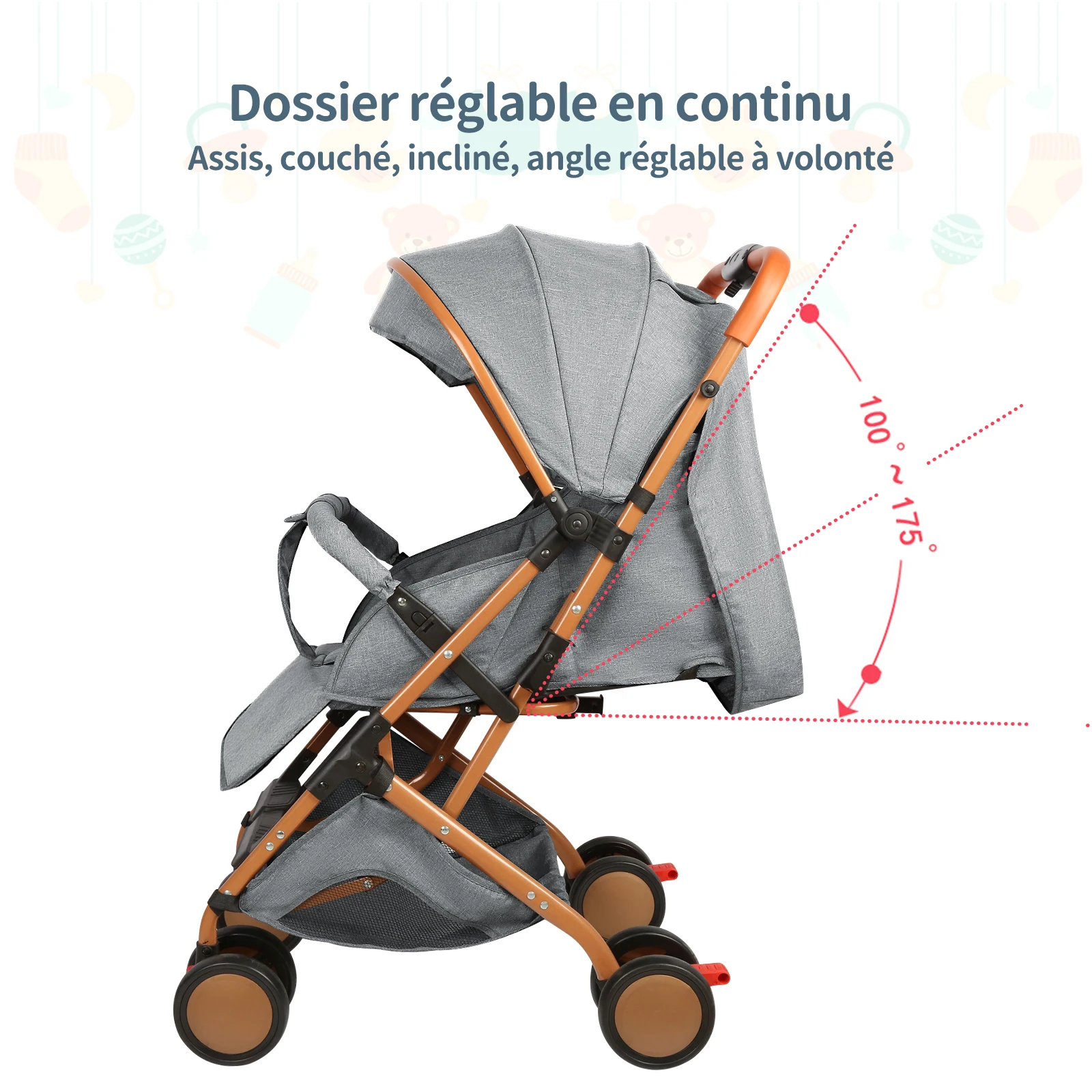 Baby Stroller, Trolley With Mosquito Net, Up To 20 Kg, With Storage Basket, 4 Wheels, Foldable Stroller, Portable Pet Stroller