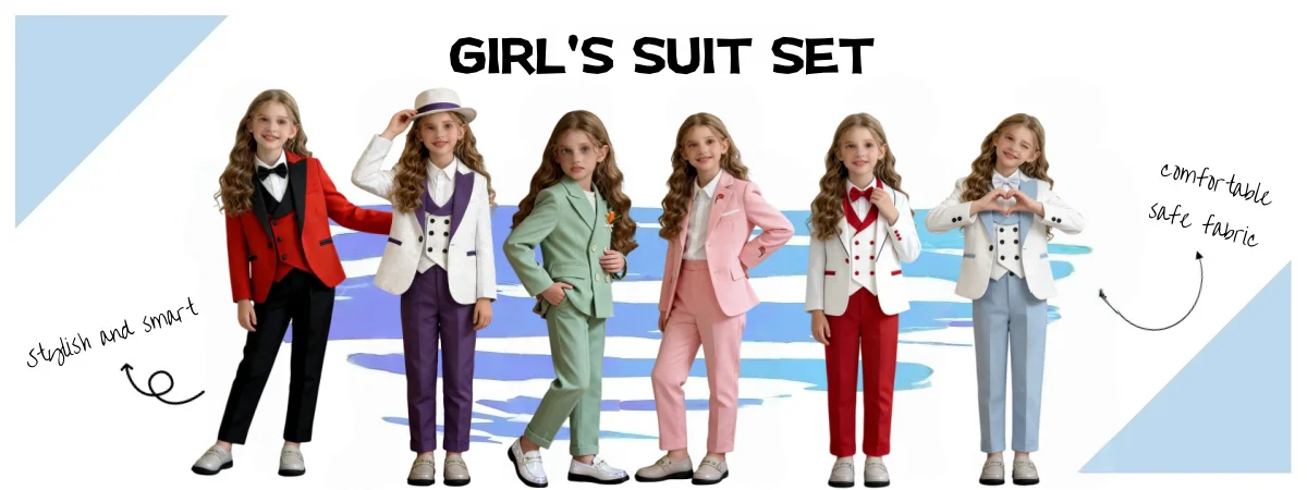 Popular Girls Suit Set Classic Black White Girls Tuxedo 2026 Romantic Childrens Formal Wear Jacket Vest Pants Bow Tie