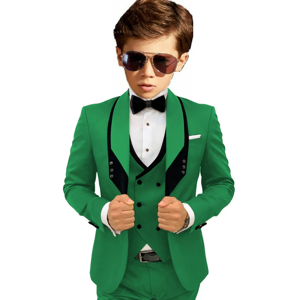 Sky Blue Elegant Shawl Lapel Tuxedo 3 Pieces Formal Banquet Outfit High Quality Children's Stylish Suit Set Party Wear 2-20T