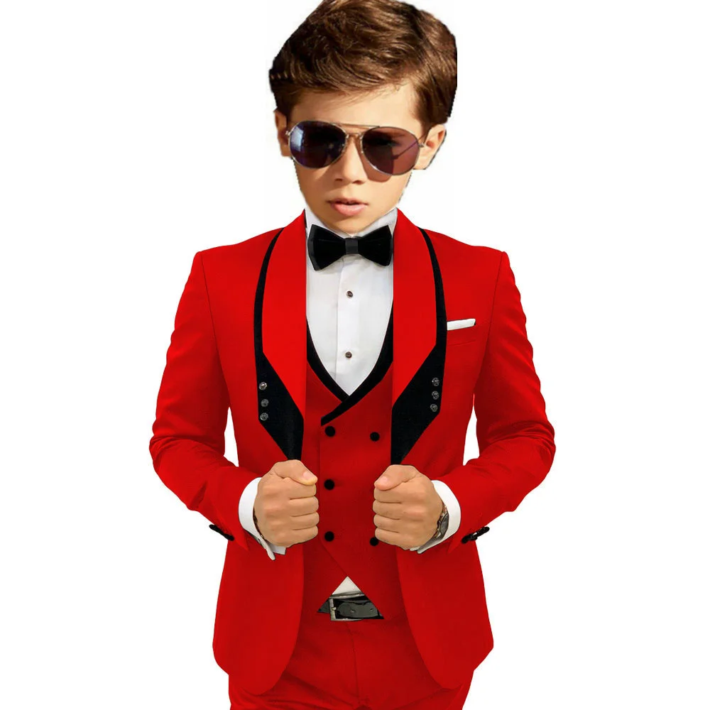 Sky Blue Elegant Shawl Lapel Tuxedo 3 Pieces Formal Banquet Outfit High Quality Children's Stylish Suit Set Party Wear 2-20T