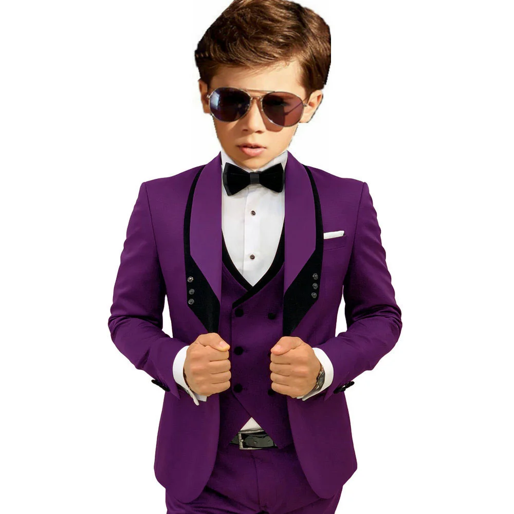 Sky Blue Elegant Shawl Lapel Tuxedo 3 Pieces Formal Banquet Outfit High Quality Children's Stylish Suit Set Party Wear 2-20T