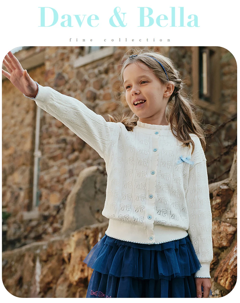 Dave Bella Gilrs Spring Autumn Cardigan Sweater Winter Knitted Cotton Sweater Children Outerwear Kids Clothes DK1260419