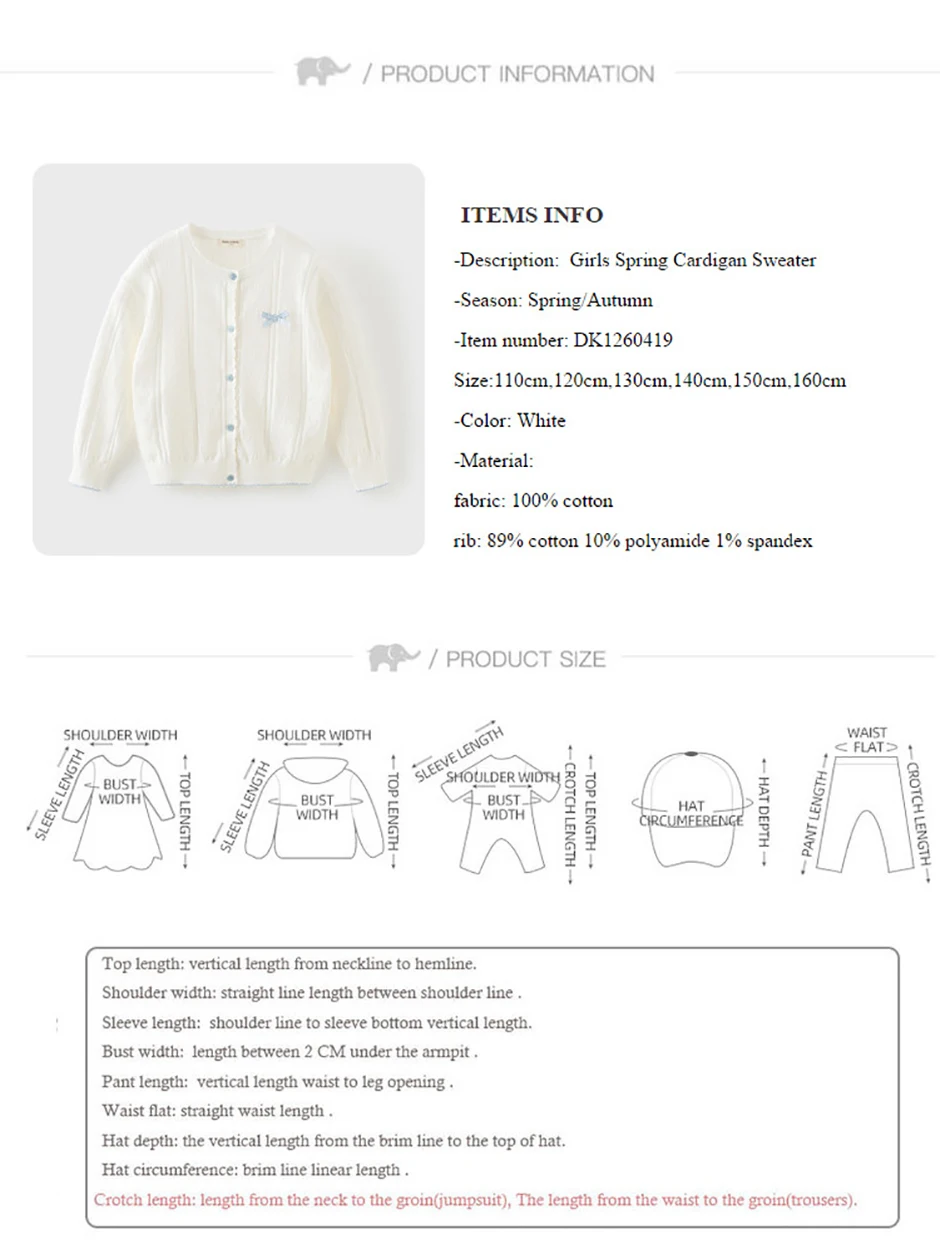 Dave Bella Gilrs Spring Autumn Cardigan Sweater Winter Knitted Cotton Sweater Children Outerwear Kids Clothes DK1260419