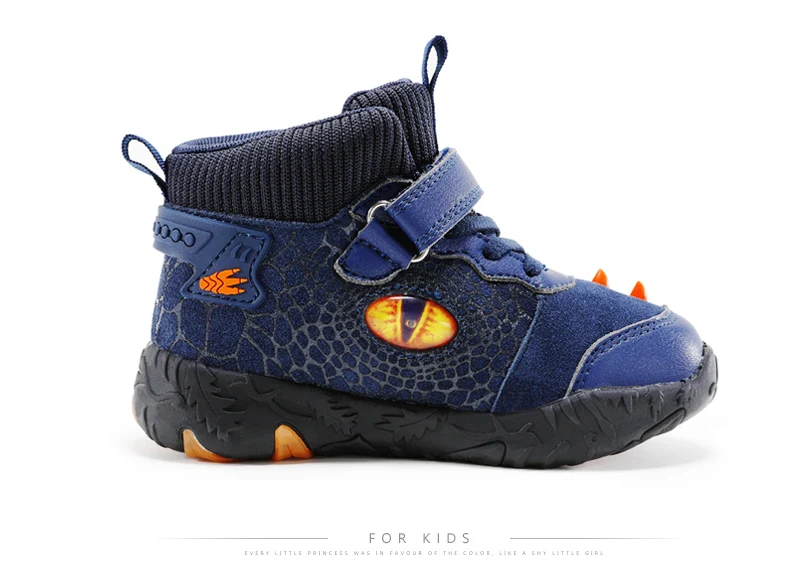 Children's Dinosaur Flash Shoes Autumn Winter for Boys New Genuine Leather Little Kids LED Light Up Casual Glowing Sneakers