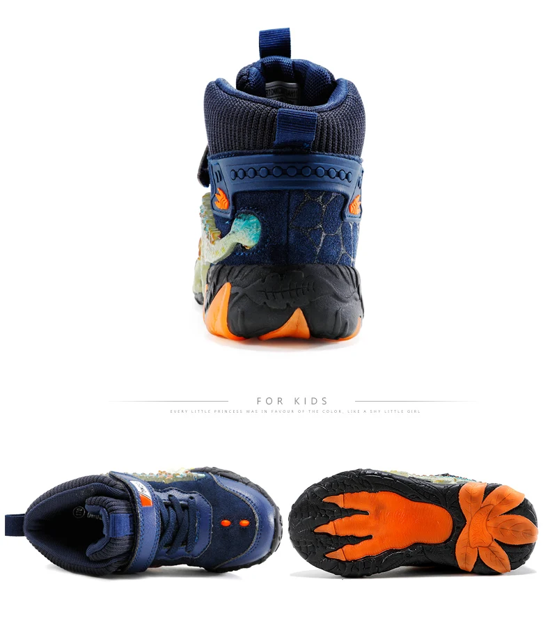 Children's Dinosaur Flash Shoes Autumn Winter for Boys New Genuine Leather Little Kids LED Light Up Casual Glowing Sneakers