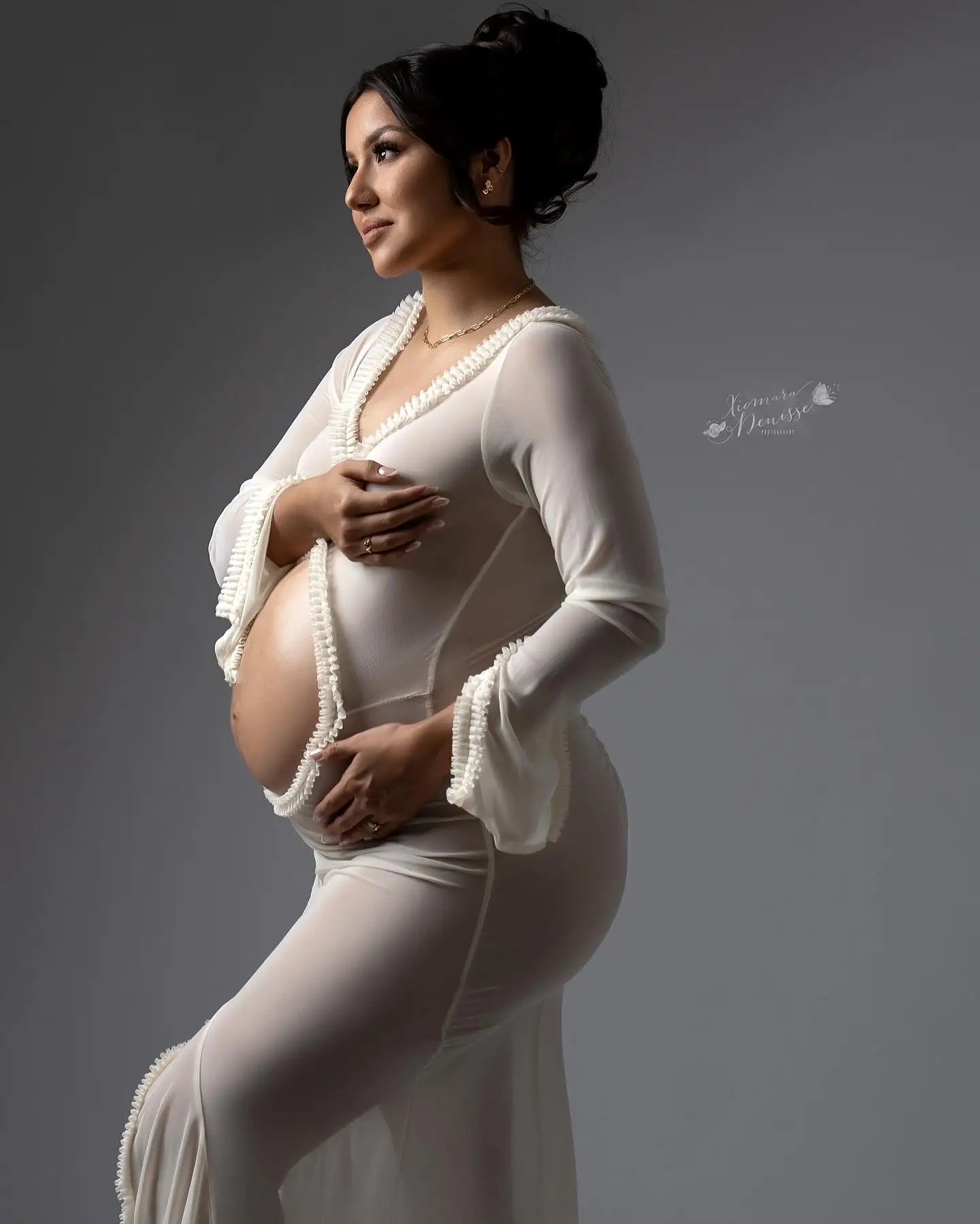 Sexy Women's Dress For Pregnant Photo Section Out Tulle Long Sleeve Belly Gowns Pregnancy Dresses Photography Maternity Dress