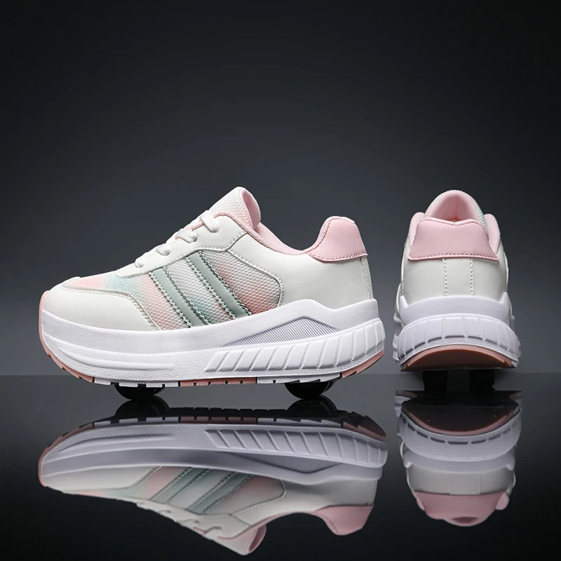 Ultra Light Kids Roller Skate Shoes with 4 Removable Wheels Breathable Outdoor Sneakers for Boys & Girls Fashion Walking Shoes